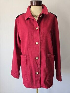 Maison 123 Paris Maroon Button-Front Jacket With Shoulder Epaulets. Size 44 L/XL